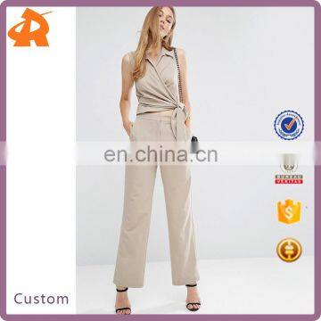 Factory Manufacture Wrap Front Ladies Jumpsuit With Tie For Women