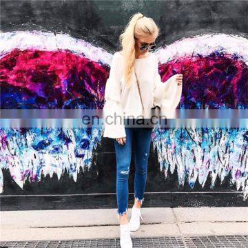 Women V-neck Lotus Root Long Sleeves Sweater KMY1105