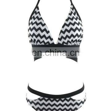 Sexy Triangle Bikini Halter Multi Strap Top & Split Band Bottom Sets Swimwear Swimsuit