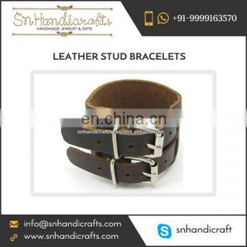 New Arrival Leather Stud Bracelet with Two Belt Buckles at Wholesale Price