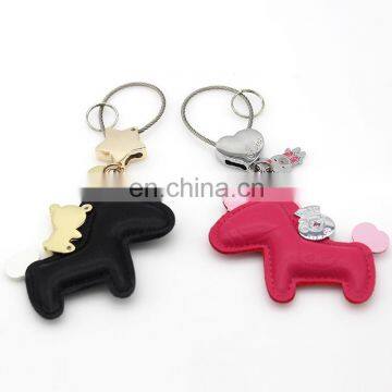 funny PU leather Horse shaped Keychain With lovely metal bear key ring