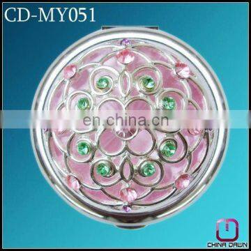 new fashion round metal flower make up mirror with crystal CD-MY051