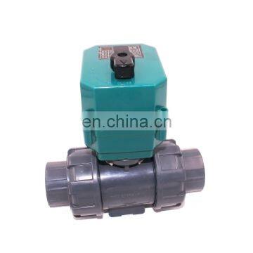 pvc ball valve CTF-001 DN50 DN32 DN25 UPVC double union thread DC24V CR04 normally close motorized PVC plastic ball valve