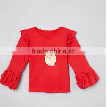 Popular item soft cotton hot red longsleeve girls shirt chidren's christmas shirt