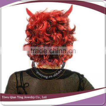 Hot Sale Short Curly Red Halloween Devil Hair Wig With ox Horn photo-3