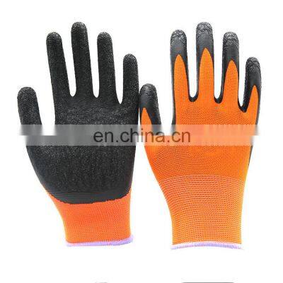 Factory Price Orange Nylon Shell Crinkle Latex Rubber Coated Industrial Work Gloves