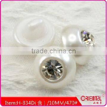 white color pearl button with rhinestone decoration