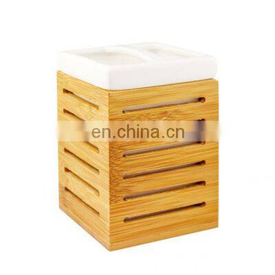 Bamboo Bathroom Accessory Set Soap Dispenser Toothbrush Holder Bath Bin Natural Wooden Bathroom Decoration Sets photo-4
