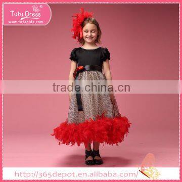 Black and red girl feather dress, summer party dresses for girl 1-9 years