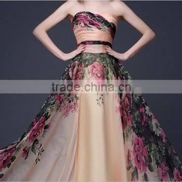 C50022A Sexy Western Printing Strapless Evening Dress for Party