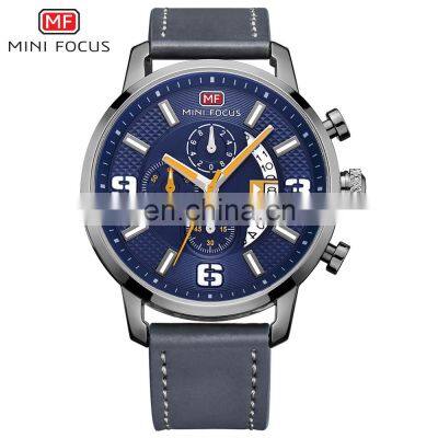 MINI FOCUS MF0025G New Fashion Chronograph Luxury Brand Army Military Sports Male Analog Watches Men Quartz Casual Leather Band