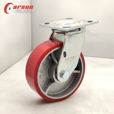 Heavy Duty Caster 6 Inch Iron Core PU Caster Wheel Industrial Swivel Castor Wheels Without Brake
