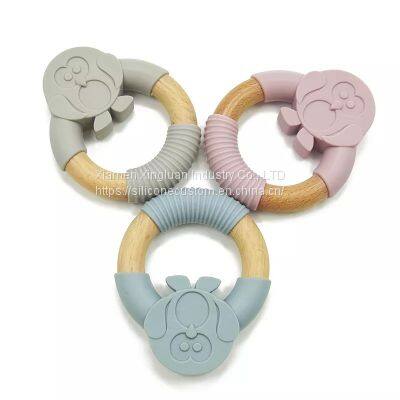 New Colors Custom Logo Baby Teethers Toy Silicone Wooden Teethers Toy