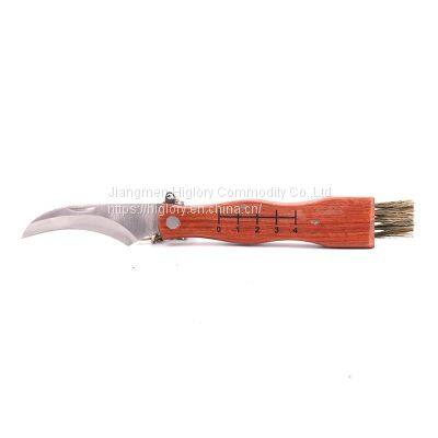Best Selling High Quality Custom Picking Cutting Outdoor Pocket Knife Wooden Handle Mushroom Knife With Brush photo-3