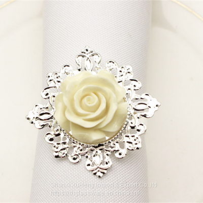 IN STOCK White Plastic Metal Flower Plant Napkin Ring For Wedding Festival Decor Wholesale