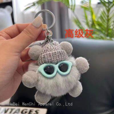 55Cute plush key chain fashion briquettes animal key ring super cute bag hanging car fox hair key chain gift wholesale