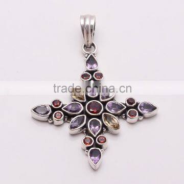 MULTI-STONE CROSS PENDANT 925 Sterling Silver Pendant, SILVER JEWELRY EXPORTER,SILVER JEWELRY WHOLESALE,SILVER EXPORTER