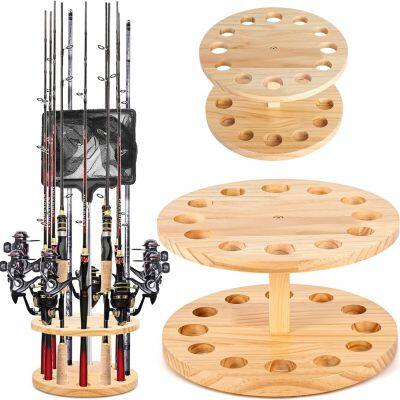 Fishing Rod Holders for Garage Organizer Stand Rack Wooden Round Floor Stand Fishing Rod Rack Holds Fishing Pole Rack