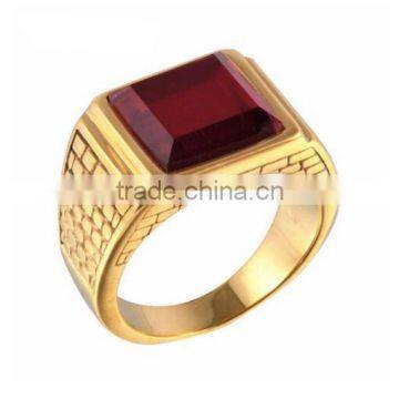 Men's Stainless Steel Square Gemstone Rings, Fashion Gold Gemstone Rings