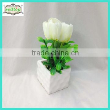 2014 new 18cm 3heads silk tulip ceramic bonsai