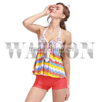 new fashion woman tankini swimwear top and bottom with printing