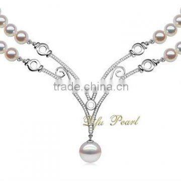 new designs double row pearl necklace 925 silver