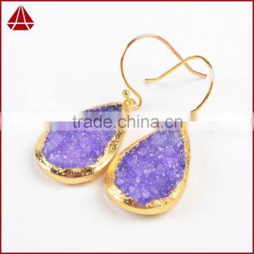 Wholesale sparkly amethyst druzy crescent moon small chain gold hoop earrings