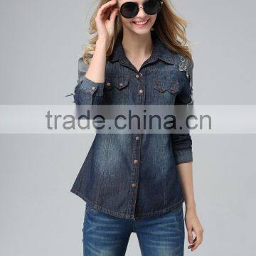 Guangzhou Wholesale Custom OEM Lace Mens Soccer Lady Denim Shirt Women for Good Quality photo-2