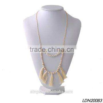 fashion long cream stone bead tassel necklace