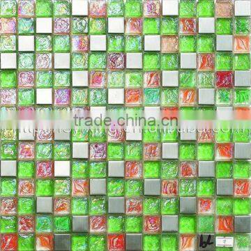 Mixed color family glass and brushed stainless steel mosaic tile