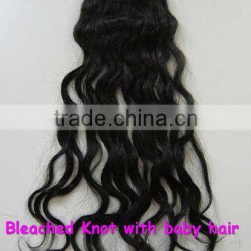 Hot 5a Grade!! 12-28inches Loose Wave, Free Parting Bleached Knots, Peruvian hair silk base lace closure