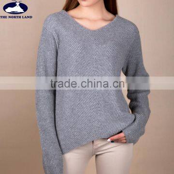 Hot Sale Ladies' V Neck Pullover with Rib Design RS-MR-15121801