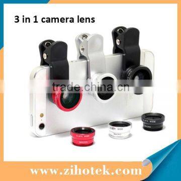 Hot Universal Clip Camera 3 in 1 Mobile Phone Lens Fish Eye + Macro + Wide Angle for iphone 6 5 5s Samsung s5 and all Cell Phone