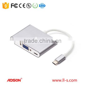 Adson TYPE C to VGA adapter and 1 port USB 3.0 Hub with PD charging port