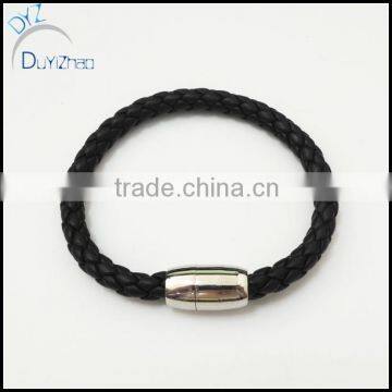 Black Braided stainless steel Wave Leather Bracelet