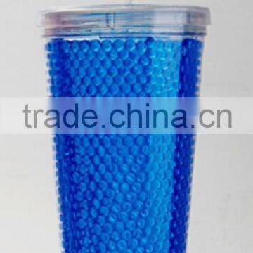 HT20-1 FDA certified double wall plastic frosty straw cup,freezer straw tumbler with gel from factory