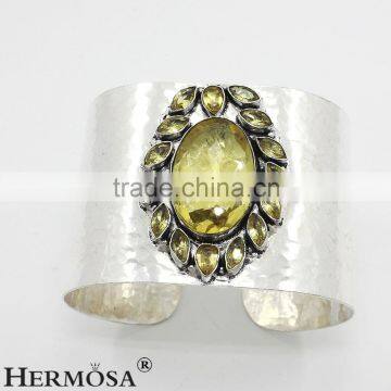 Hermosa Jewelry Fashion Yellow Topaz Jewelry Handcraft 925 Sterling Silver Wide Bangle CUFF Free Shipping