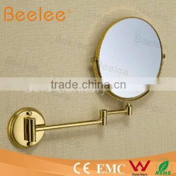 Hotel Wall Mounted Magnifying Bathroom Mirror in Golden Plated