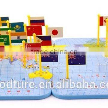 Wooden World Map With National Flags