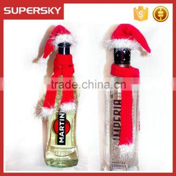 A-827 Knitting Christmas Wine Cozy Toppers Wine Santa Hat and Scarf Set Knitting Christmas Wine Bottle Topper photo-4