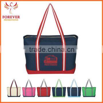 New Design Top Zippered Closure Shoppper Canvas Tote Bag With Black Trim                        
                                                Quality Choice