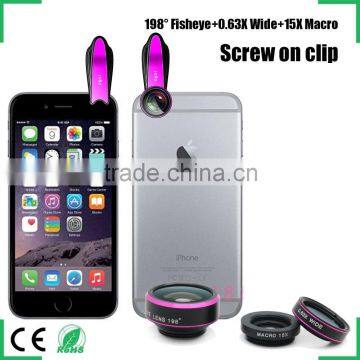 Factory Price 3 in 1 Universal Clip Fish Eye 0.67x Wide Angle Macro Phone Fisheye Lens For iPhone Samsung Galacxy