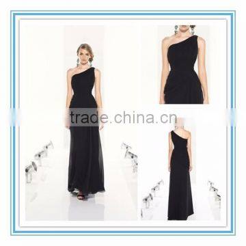 New Arrival Black One Shoulder Draped Bridesmaid Gown Custom Made Chiffon Elegant Bridesmaid Dress 2015(SRLV-8161)