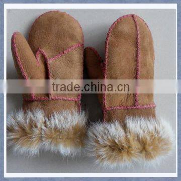 Wholesale Cheap Unisex Kids Fur Glove and Mitten with Rabbit Fur on Cuff