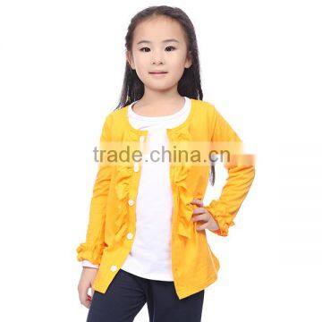 Wholesale boutique girl clothing solid ruffle cotton Long Sleeve blouses