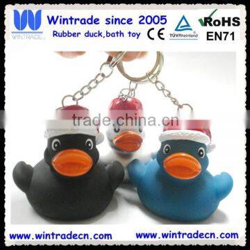 Black blue silver santa duck for christmas keychain