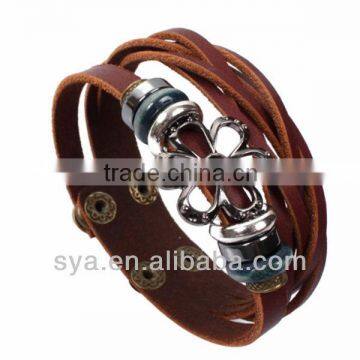 Alloy Flower Wooden Beaded Tungsten Steel Stone Leather Fashion Bracelet