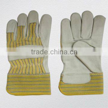 Cow grain Full Palm Working Glove With Stripe Cotton Back