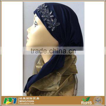 Fashion Navy Blue Pre Tied Jersey Cotton Head Scarves for Women