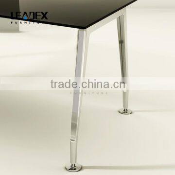 Modern Moving Cabinet Return Black Tempered Modern Glass Office Desk photo-2